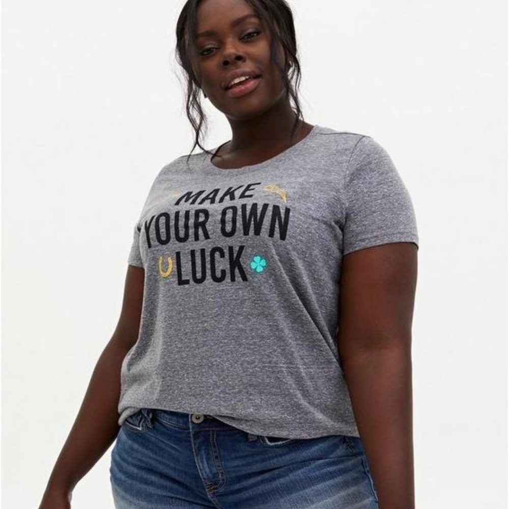 Torrid NWOT “Make Your Own Luck”‎ Slim Fit Tee Triblend Jersey Heather Grey sz2X - Picture 4 of 4